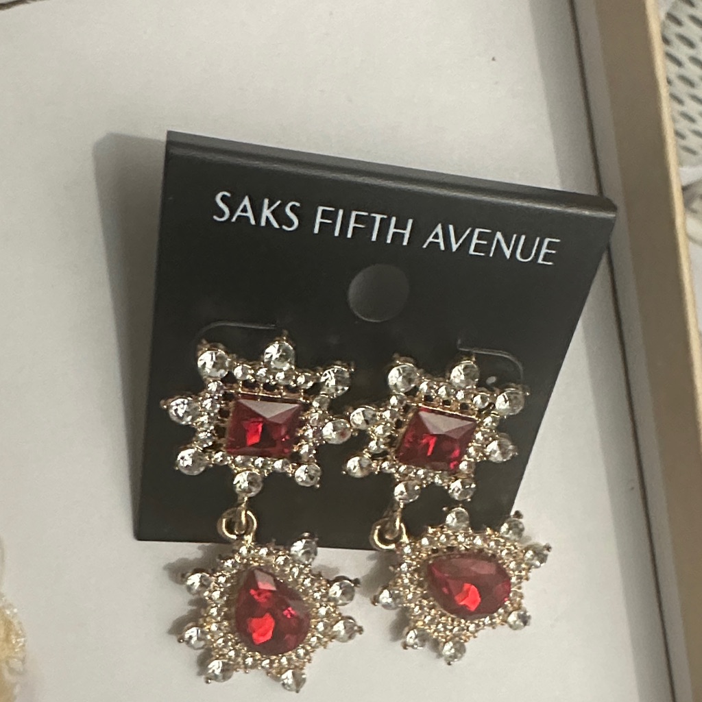Saks Fifth Avenue Red And Gold Statement Earrings 20$